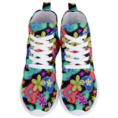 Colorful Retro Flowers Fractalius Pattern 1 Women s Lightweight High Top Sneakers by EDDArt