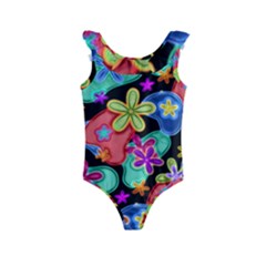 Colorful Retro Flowers Fractalius Pattern 1 Kids  Frill Swimsuit by EDDArt