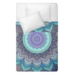 Folk Art Lotus Mandala Blue Turquoise Duvet Cover Double Side (single Size) by EDDArt