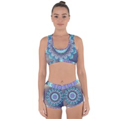 Folk Art Lotus Mandala Blue Turquoise Racerback Boyleg Bikini Set by EDDArt