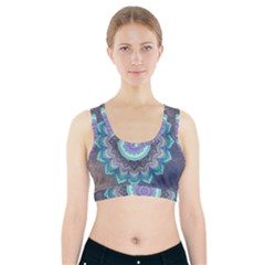 Folk Art Lotus Mandala Blue Turquoise Sports Bra With Pocket by EDDArt