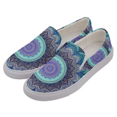 Folk Art Lotus Mandala Blue Turquoise Men s Canvas Slip Ons by EDDArt