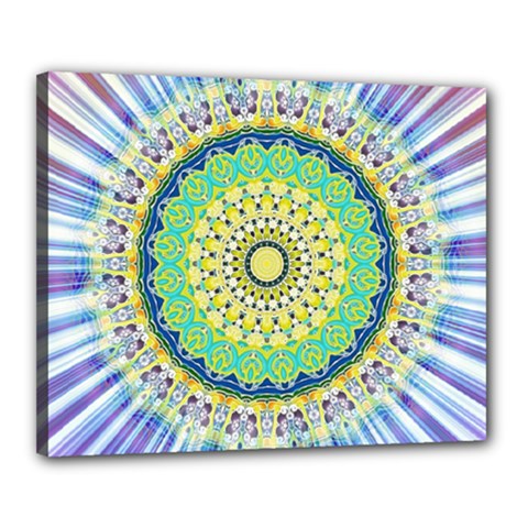 Power Mandala Sun Blue Green Yellow Lilac Canvas 20  X 16  by EDDArt