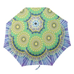 Power Mandala Sun Blue Green Yellow Lilac Folding Umbrellas by EDDArt