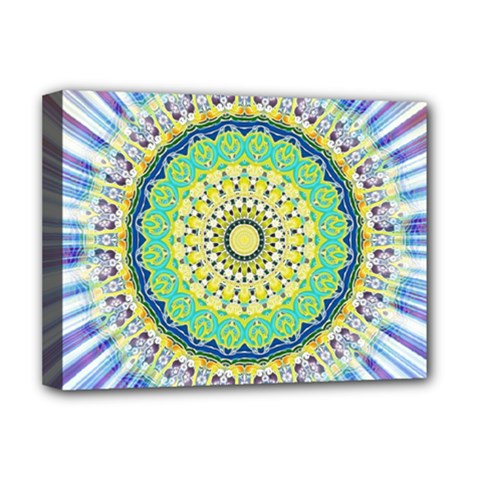 Power Mandala Sun Blue Green Yellow Lilac Deluxe Canvas 16  X 12   by EDDArt