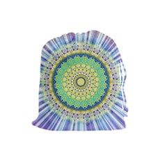 Power Mandala Sun Blue Green Yellow Lilac Drawstring Pouches (large)  by EDDArt