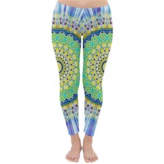 Power Mandala Sun Blue Green Yellow Lilac Classic Winter Leggings by EDDArt