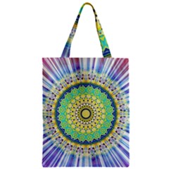 Power Mandala Sun Blue Green Yellow Lilac Zipper Classic Tote Bag by EDDArt