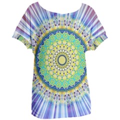 Power Mandala Sun Blue Green Yellow Lilac Women s Oversized Tee by EDDArt