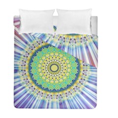 Power Mandala Sun Blue Green Yellow Lilac Duvet Cover Double Side (full/ Double Size) by EDDArt