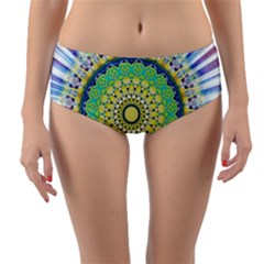 Power Mandala Sun Blue Green Yellow Lilac Reversible Mid-waist Bikini Bottoms by EDDArt