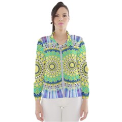 Power Mandala Sun Blue Green Yellow Lilac Windbreaker (women) by EDDArt