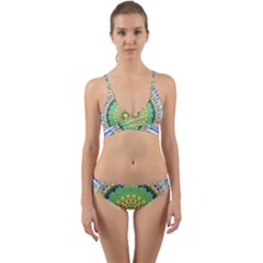 Power Mandala Sun Blue Green Yellow Lilac Wrap Around Bikini Set by EDDArt