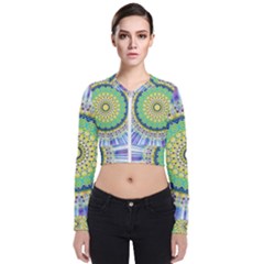 Power Mandala Sun Blue Green Yellow Lilac Zip Up Bomber Jacket by EDDArt