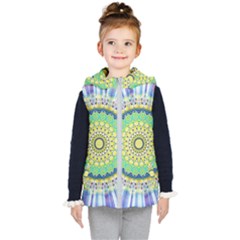 Power Mandala Sun Blue Green Yellow Lilac Kid s Hooded Puffer Vest by EDDArt