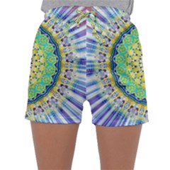 Power Mandala Sun Blue Green Yellow Lilac Sleepwear Shorts by EDDArt