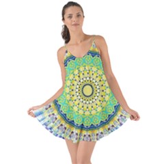 Power Mandala Sun Blue Green Yellow Lilac Love The Sun Cover Up by EDDArt