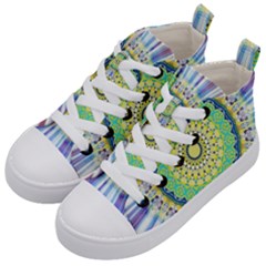 Power Mandala Sun Blue Green Yellow Lilac Kid s Mid-top Canvas Sneakers by EDDArt