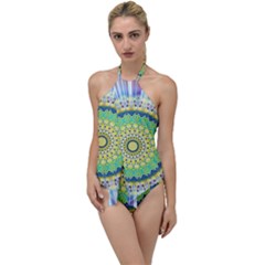 Power Mandala Sun Blue Green Yellow Lilac Go With The Flow One Piece Swimsuit by EDDArt