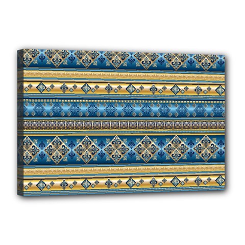 Vintage Border Wallpaper Pattern Blue Gold Canvas 18  X 12  by EDDArt