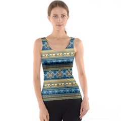 Vintage Border Wallpaper Pattern Blue Gold Tank Top