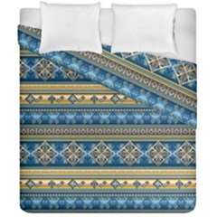 Vintage Border Wallpaper Pattern Blue Gold Duvet Cover Double Side (california King Size) by EDDArt