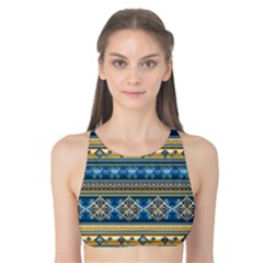 Vintage Border Wallpaper Pattern Blue Gold Tank Bikini Top by EDDArt