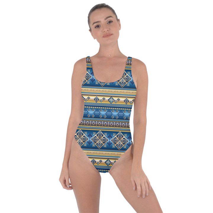 Vintage Border Wallpaper Pattern Blue Gold Bring Sexy Back Swimsuit