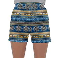 Vintage Border Wallpaper Pattern Blue Gold Sleepwear Shorts by EDDArt