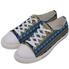 Vintage Border Wallpaper Pattern Blue Gold Women s Low Top Canvas Sneakers by EDDArt