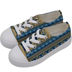 Vintage Border Wallpaper Pattern Blue Gold Kids  Low Top Canvas Sneakers by EDDArt