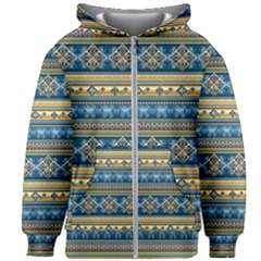 Vintage Border Wallpaper Pattern Blue Gold Kids Zipper Hoodie Without Drawstring