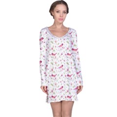 Watercolor Birds Magnolia Spring Pattern Long Sleeve Nightdress by EDDArt