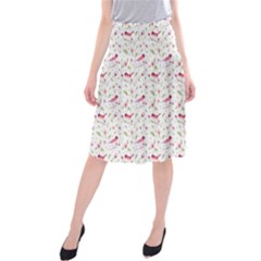 Watercolor Birds Magnolia Spring Pattern Midi Beach Skirt