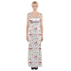 Watercolor Birds Magnolia Spring Pattern Maxi Thigh Split Dress by EDDArt