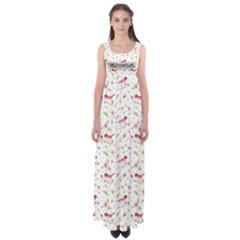 Watercolor Birds Magnolia Spring Pattern Empire Waist Maxi Dress by EDDArt