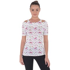 Watercolor Birds Magnolia Spring Pattern Short Sleeve Top