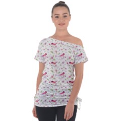 Watercolor Birds Magnolia Spring Pattern Tie-Up Tee