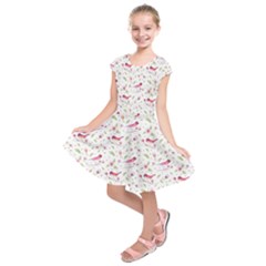 Watercolor Birds Magnolia Spring Pattern Kids  Short Sleeve Dress by EDDArt