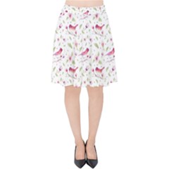 Watercolor Birds Magnolia Spring Pattern Velvet High Waist Skirt by EDDArt