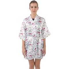 Watercolor Birds Magnolia Spring Pattern Quarter Sleeve Kimono Robe by EDDArt