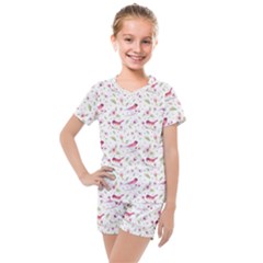 Watercolor Birds Magnolia Spring Pattern Kids  Mesh Tee and Shorts Set