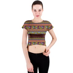 Traditional Africa Border Wallpaper Pattern Colored 2 Crew Neck Crop Top by EDDArt