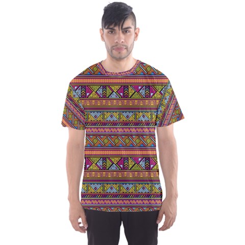 Traditional Africa Border Wallpaper Pattern Colored 2 Men s Sports Mesh Tee by EDDArt