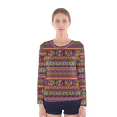 Traditional Africa Border Wallpaper Pattern Colored 2 Women s Long Sleeve Tee