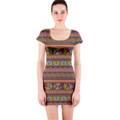 Traditional Africa Border Wallpaper Pattern Colored 2 Short Sleeve Bodycon Dress by EDDArt