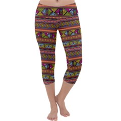 Traditional Africa Border Wallpaper Pattern Colored 2 Capri Yoga Leggings by EDDArt