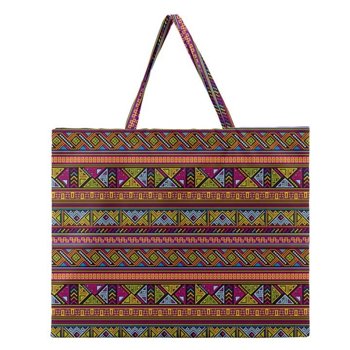 Traditional Africa Border Wallpaper Pattern Colored 2 Zipper Large Tote Bag