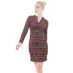 Traditional Africa Border Wallpaper Pattern Colored 2 Button Long Sleeve Dress by EDDArt