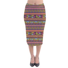 Traditional Africa Border Wallpaper Pattern Colored 2 Velvet Midi Pencil Skirt by EDDArt